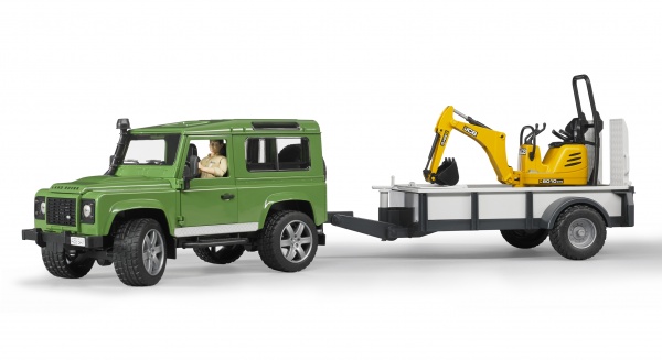 Игрушечный набор Bruder Land Rover Defender с прицепом, мини-экскаватором CAT и фигуркой 1:16 02593