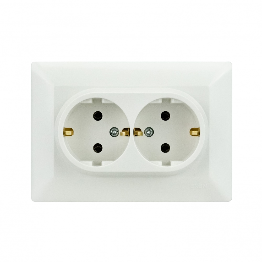 Розетка подвійна побутова із заземленням Exen ODAK IP20 білий 210-010103-245