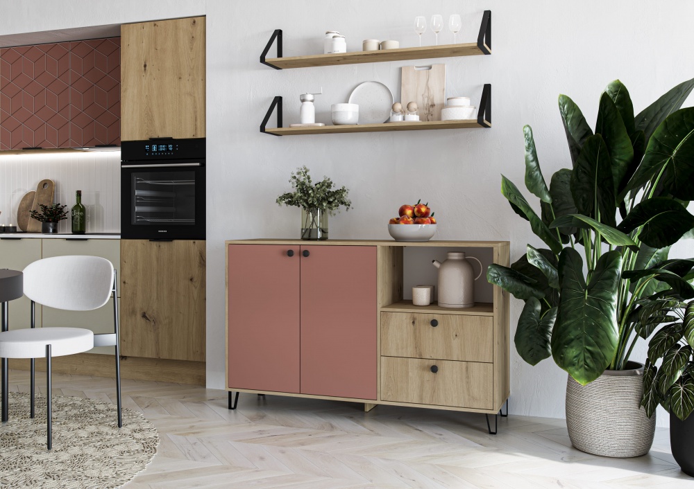 Тумба Грейд Крис 1400x880x410 мм дуб артизан/кирпичный