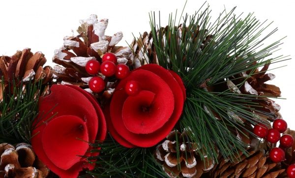 Декорация новогодняя Омела хвойная с шишками, ягодами и цветами 26 см EPI-14HCQ5038