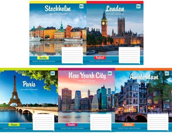 Комплект тетрадей Famous cities 12 листов в клетку 25 шт. YES