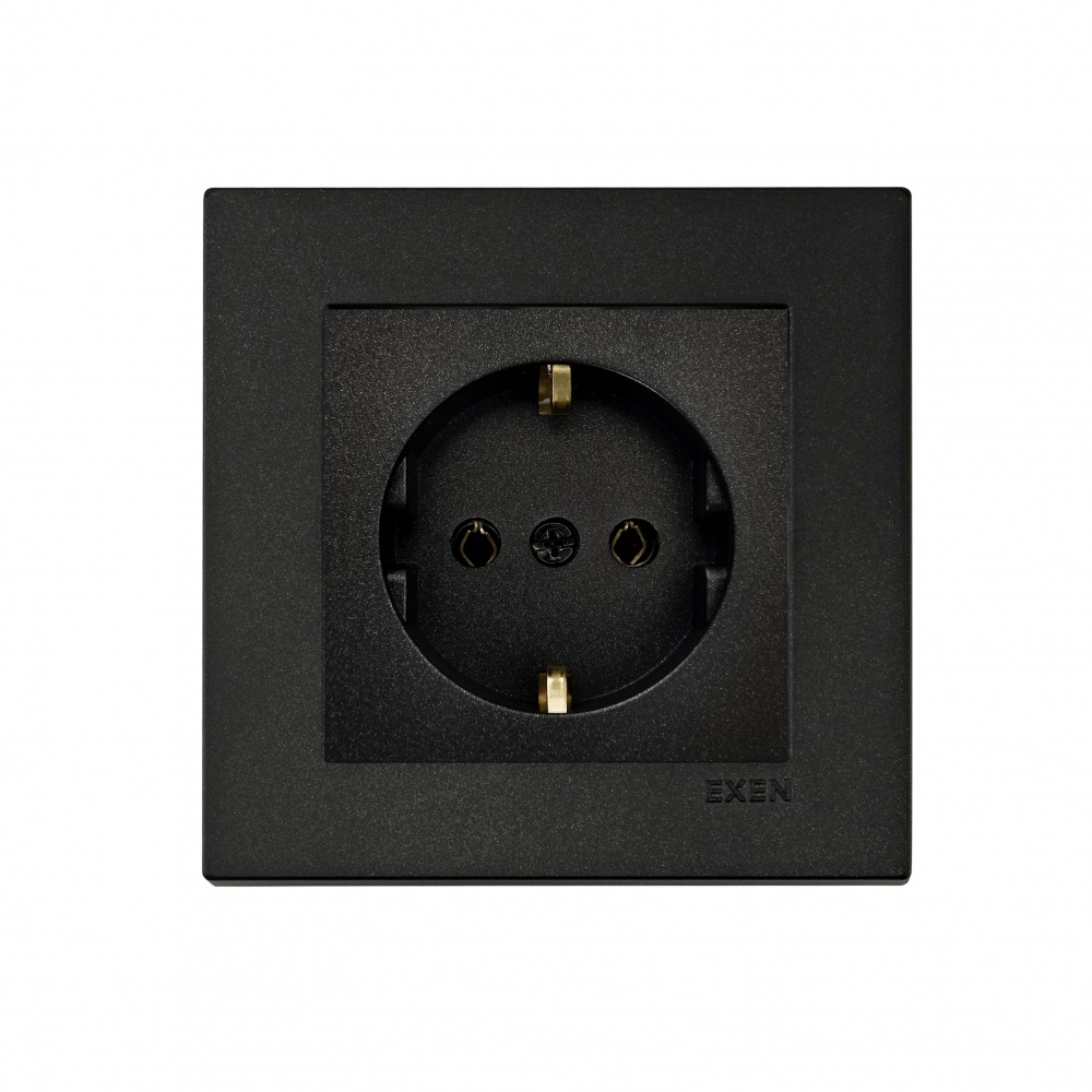 Механізм розетки побутова із заземленням EXEN Karell IP20 чорний 290-001403-237