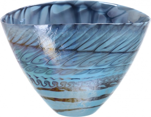 Ваза Yalos Murano BELUS 30 см бирюзовая с черными нитями и перламутровым эффектом 