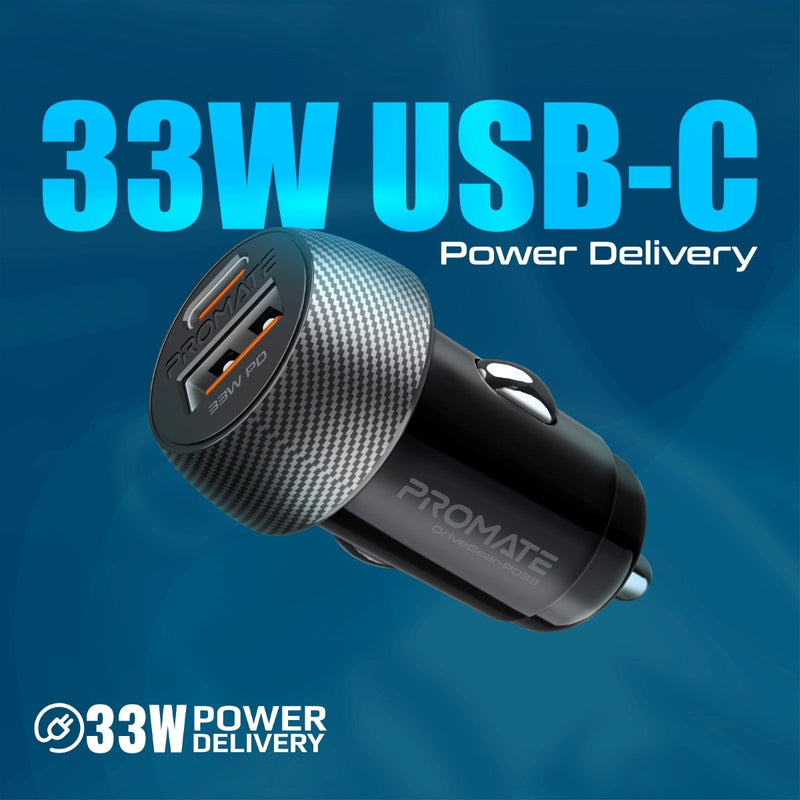 Автомобильное зарядное устройство Promate 33W USB-C PD QC3 черный (drivegear-pd33)