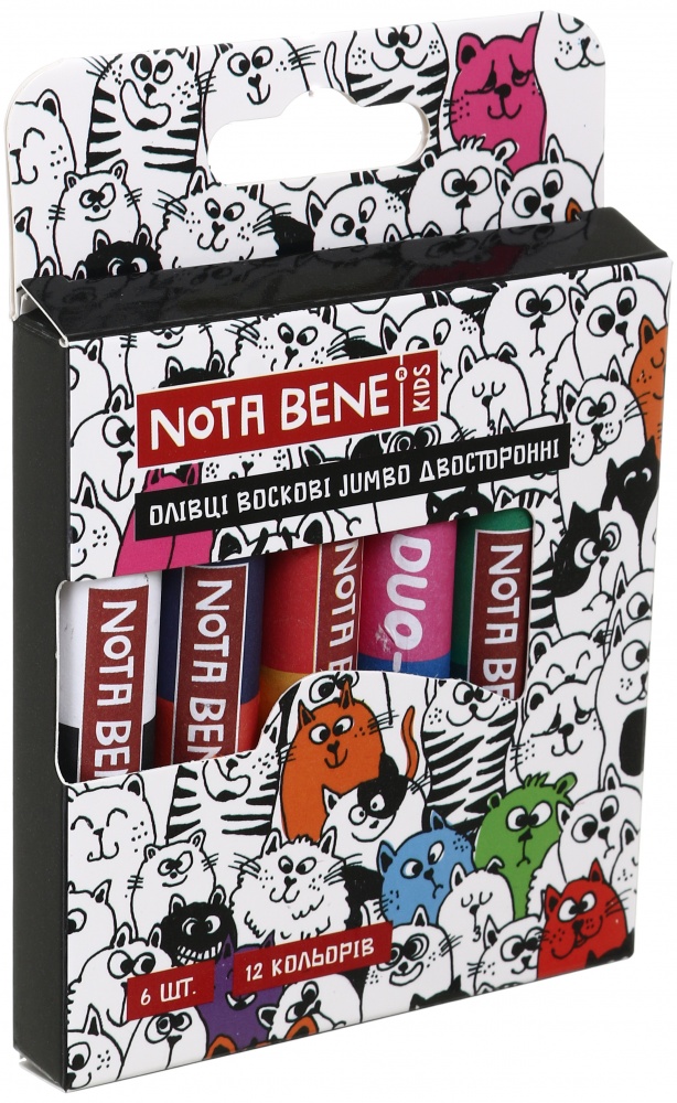 Карандаши восковые Jumbo двухсторонние 12 цветов 6 шт Nota Bene