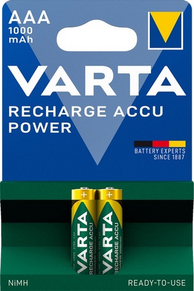 Аккумулятор Varta Rechargeable 1000 mAh AAA (R03, 286) 2 шт. (5703301402) 