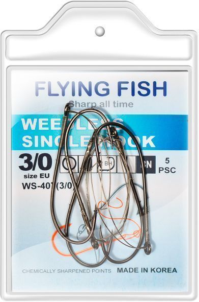 Крючок Flying Fish WEEDLESS SINGLE HOOK №3/0 5 шт. WS-407(3/0)