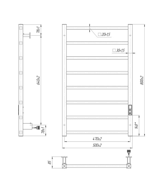 Полотенцесушитель электрический Mario Полотенцесушитель Токио-I 800х500/80 электр. TR К черный мат