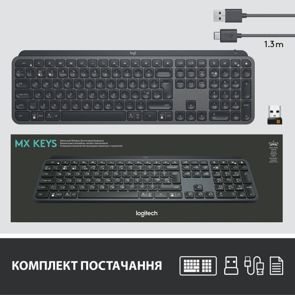 Клавиатура Logitech MX Keys Advanced Wireless Illuminated (L920-009415) graphite 