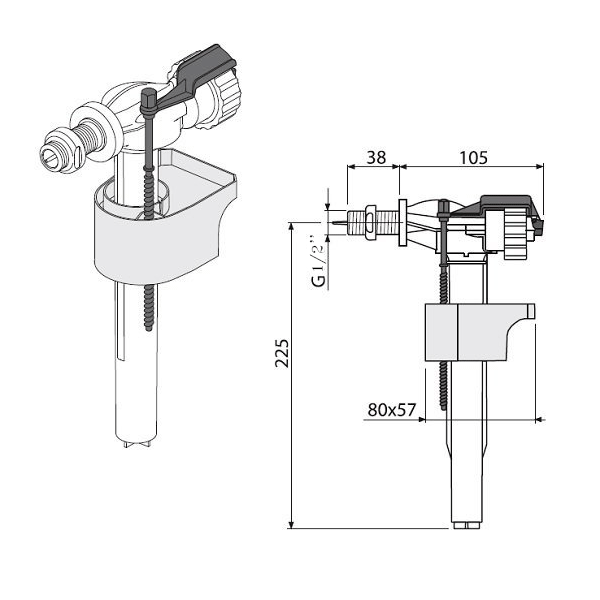 Впускной механизм Alcaplast A15 1/2