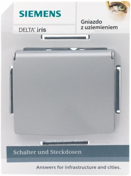 Розетка с заземлением Siemens Iris 2P+Z 16 А 250 В без шторок с крышкой алюминий меркурий 18813 MA