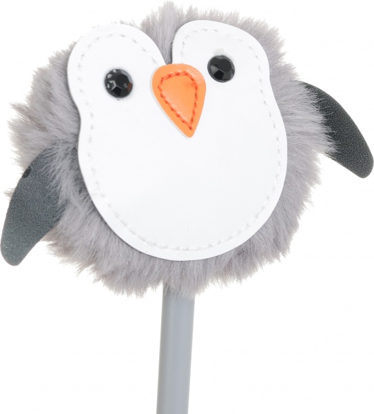 Ручка шариковая Пингвин с искусственным мехом серый 