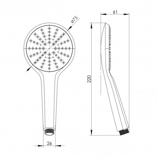Ручной душ RJ 75 мм, 1 режим, блистер, хром