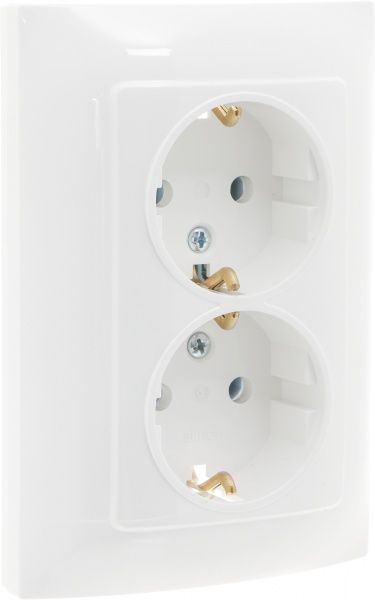 Розетка двойная с заземлением Simon 10 без шторок белый CGSZ2/11
