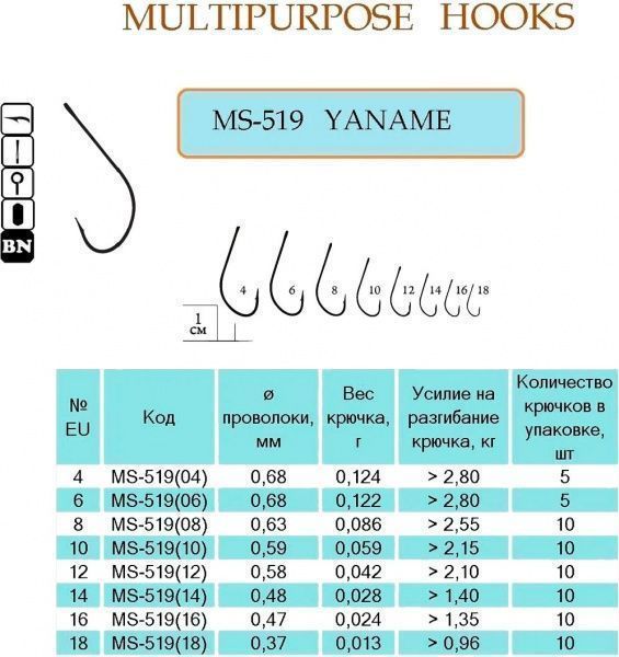 Крючок Flying Fish рыболовный YANAME №12 0,042 г 10 шт. MS-519(12)