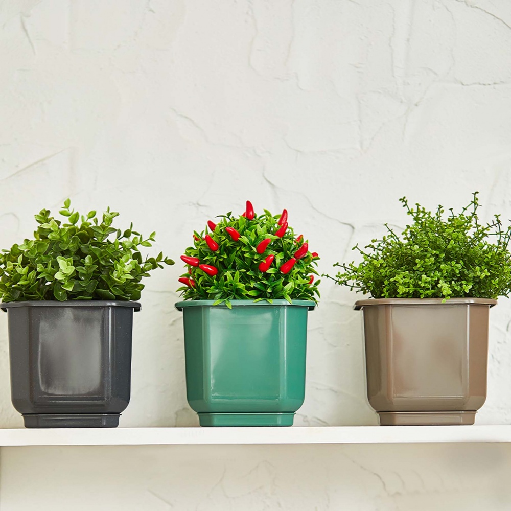 Вазон пластиковий Дама з підставкою 24х24 см квадратний граніт 7 л Алеана