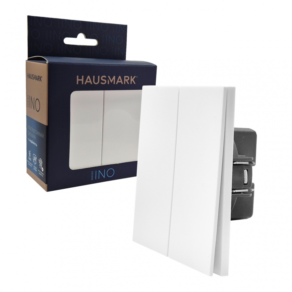 Вимикач двоклавішний HausMark INO без підсвітки білий LS-2G-EU-White