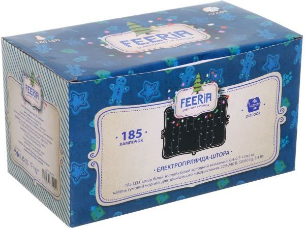 Электрогирлянда-штора Феєрія тепло-белая с белым холодным QC3002-1 светодиодная (LED) 185 ламп 3 м