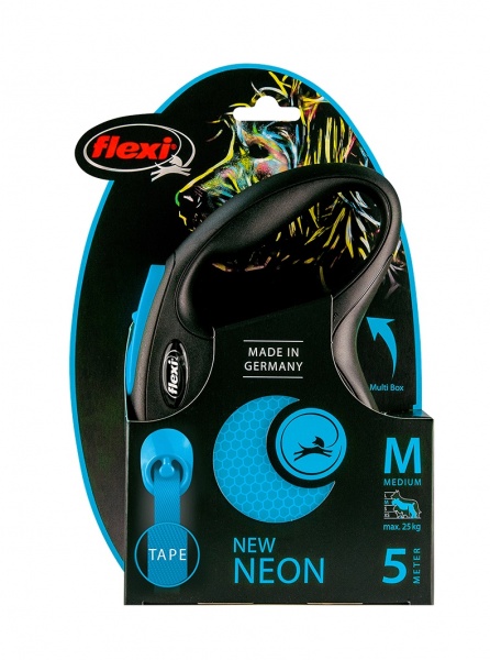 Поводок-рулетка Flexi New Neon лента M 5 м до 25 кг синий