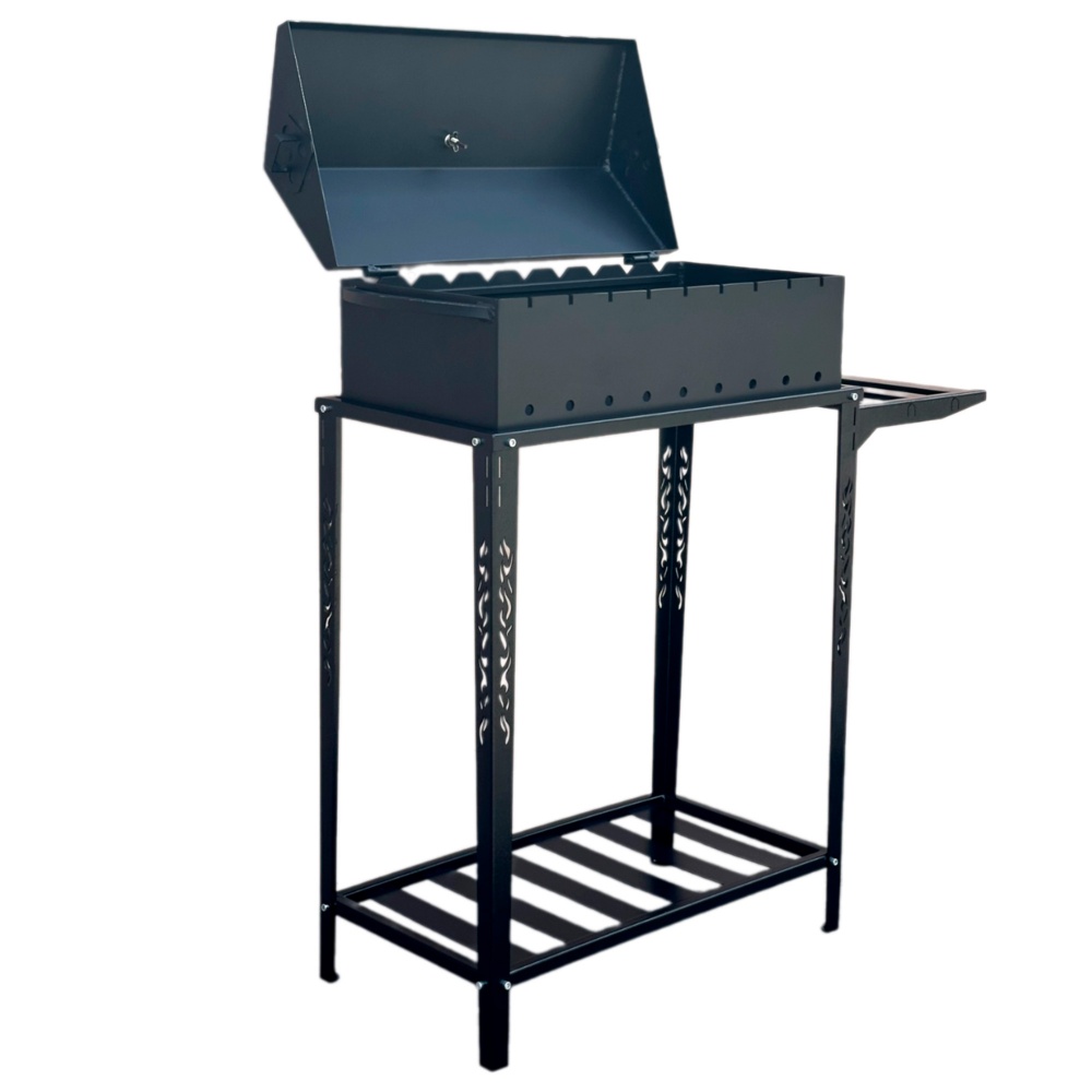 Мангал-барбекю Metalzavod с термометром и разборной дровницей на 9 шампуров 4 мм