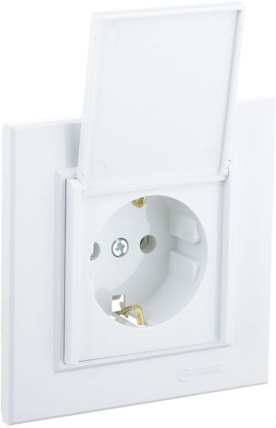 Розетка с заземлением Makel Karea без шторок с крышкой белый