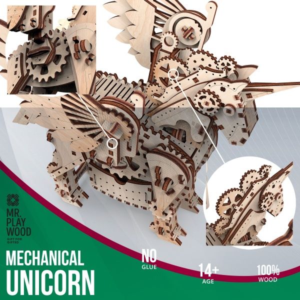 Деревянный 3D-конструктор Mr.Playwood Механический Единорог S 10604