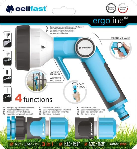 Комплект Cellfast Ergo с 4-функциональным пистолетным оросителем 1/2'' 53-540 