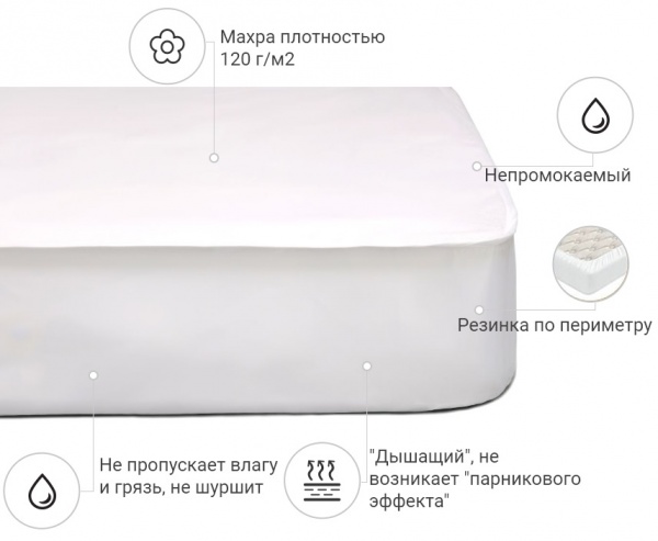 Наматрацник MirSon Terry Waterproof 218 водонепроникний з резинкою по периметру 26х120x200 см 2200000376367 