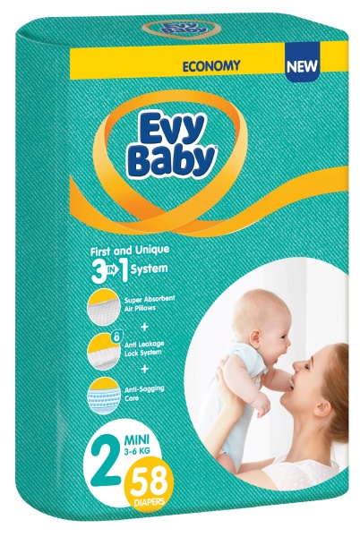 Подгузники Evy Baby Mini 3-6 кг 58 шт.