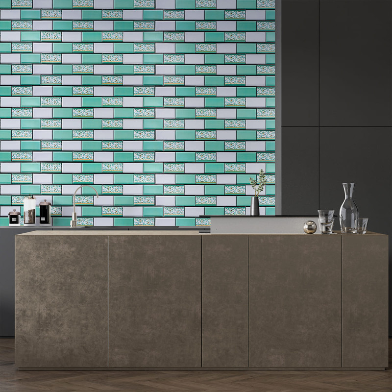 3D-панель с ПВХ Sticker Wall кирпич зеленый орнамент 960х480х4 мм (1429)