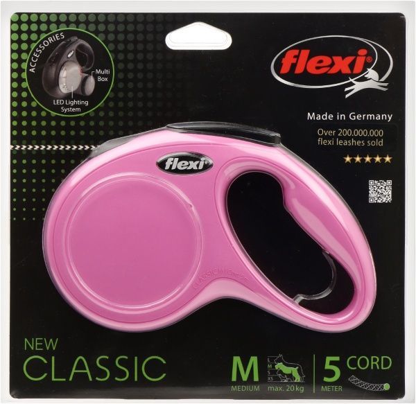 Повідець-рулетка FLEXI Classic M рожевий до 20 кг 5 м