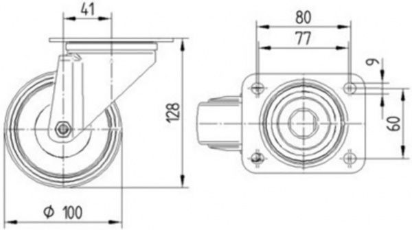 Опора колісна поворотна 3470 UOR 100 P62 TENTE 