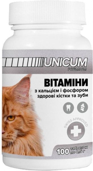 Витамины UNiCUM premium для кошек здоровые зубы и кости 100 табл UN-011