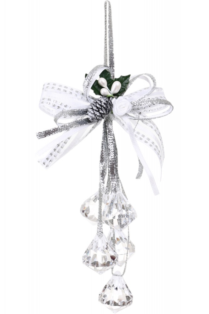 Підвіска декорована вязка акрилів із бантом 24 см прозорий із срібним EPI-P1906019AB