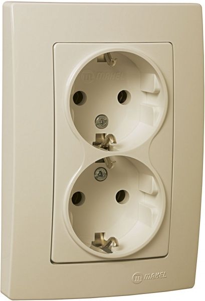 Розетка подвійна із заземленням Makel Lillium Natural Kare без шторок кремовий 32010057