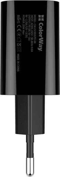 Зарядное устройство ColorWay Power Delivery Port USB Type-C 20W V2 black (CW-CHS026PD-BK) 