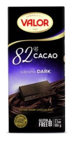 Чорний шоколад VALOR без цукру 82% 100 г