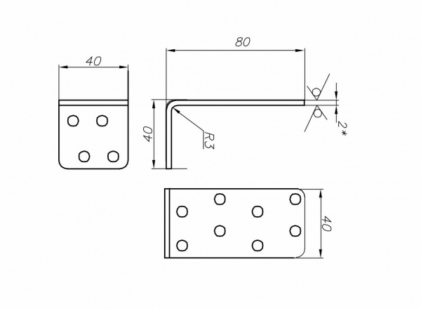 Кутник монтажний перфорована Сталевий характер асиметричний 40x80x40 мм (1шт.)
