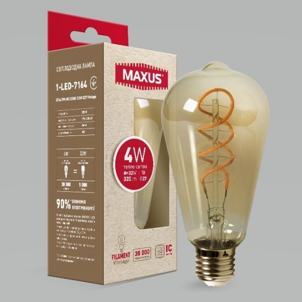 Лампа світлодіодна Maxus Vintage 1-FIL-7164 ST64 4 Вт E27 2200 К 220 В прозора 