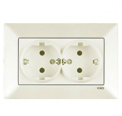 Розетка подвійна без заземлення Viko Meridian без шторок з кришкою кремовий 90970256-WH