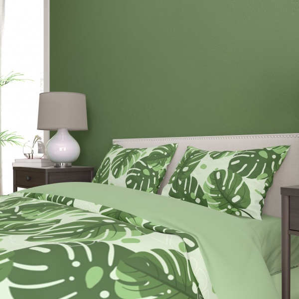 Комплект постільної білизни Монстера 1,5 зелений із малюнком Rigel 