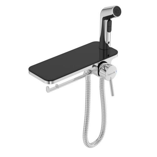 Гигиенический душ Imprese скрытого монтажа, LORETA черная полочка, хром