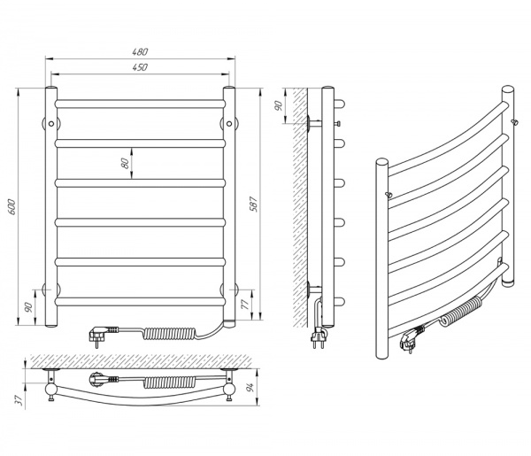 Рушникосушарка електрична Evro-Termo Толледо П6 450x600 П П S3