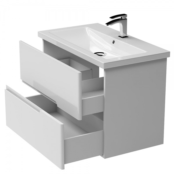 Тумба подвесная Aquarius Silver белый c умывальником Комо 80