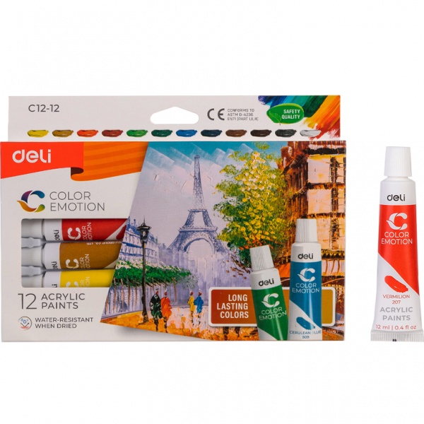 Краска акриловая EC12-12 12 цветов в тубах Color Emotions 12 мл Deli