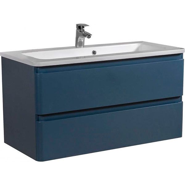 Тумба підвісна Aqua Rodos Акцент синій мат з умивальником Альфа 100