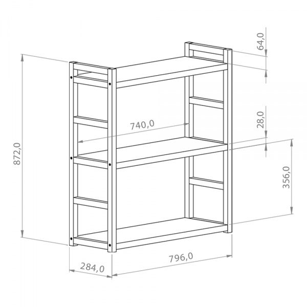 Стеллаж деревянный PROзапас натуральный 872x796x284 мм полка 3 шт. дерево 28 мм без покрытия 
