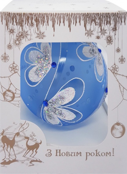 Подарочный шар Юріта d 100 мм орнамент цветки со стразами G100225M голубой