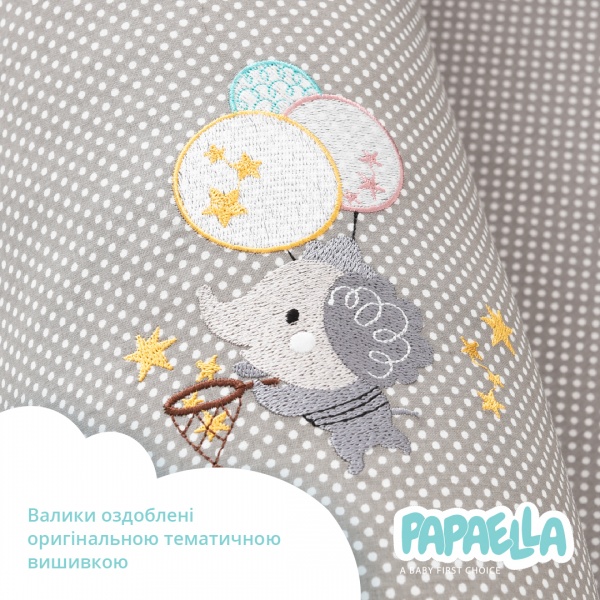 Бортик-валик захисний мультифункціональний Зірка/Горошок 2 шт. Papaella сірий 