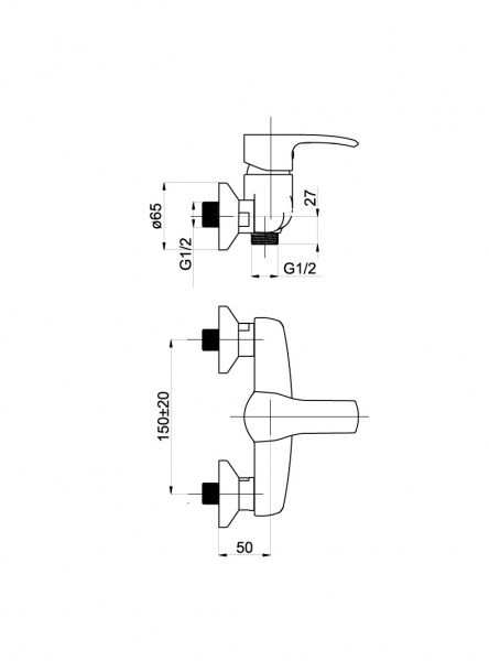 Змішувач для душу Rubineta настінний ARTIS-12/K 540047N